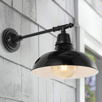 Wallace 12.25" Farmhouse Industrial Indoor/Outdoor Iron LED Victorian Arm Outdoor Sconce
